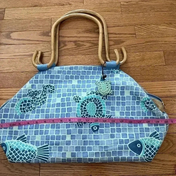 NEW Sun N Sand Beach /Pool Canvas Tote BAG Blue Green Ocean Turtles Fish - Picture 10 of 10